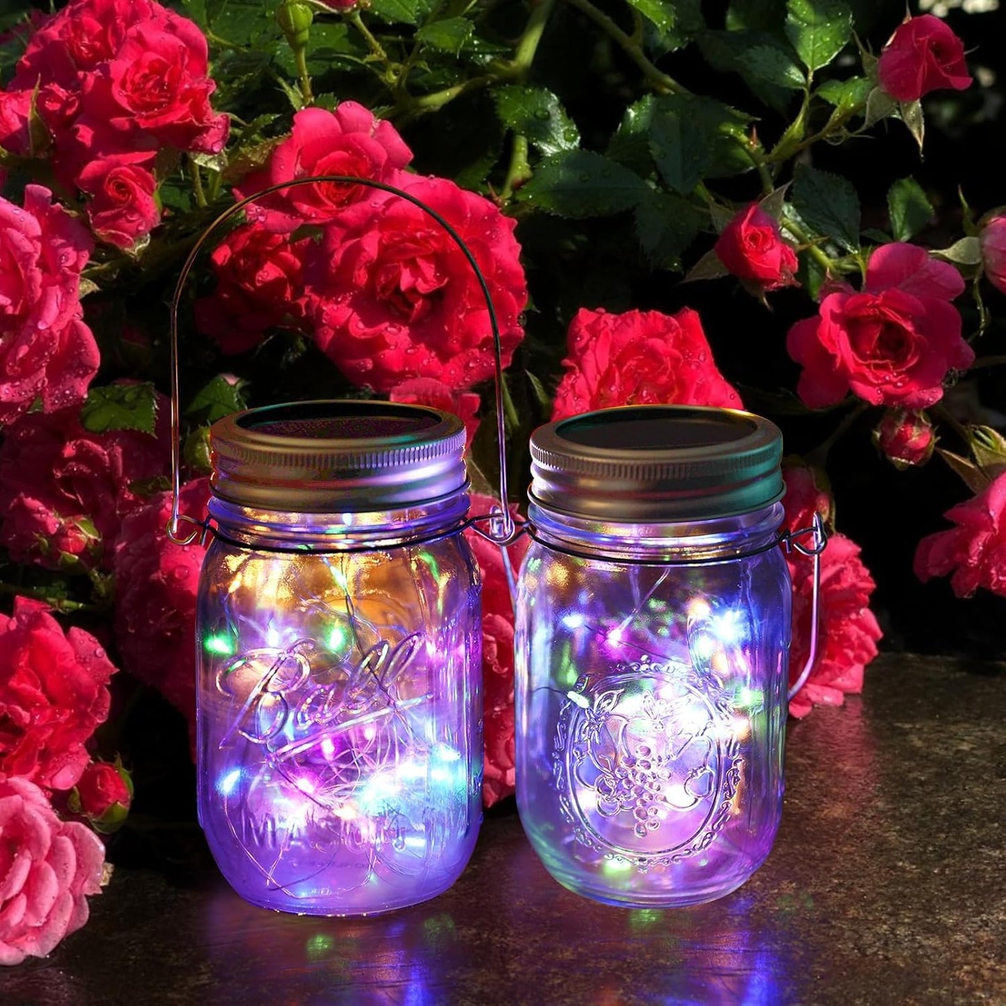 VOOKRY 6 Pack Solar Mason Jar Lights, 30 LED Mason Jar Lids Waterproof Firefly Fairy String Lights with 6 Hangers(No Jars), for Outdoor Patio Garden Yard Lawn Party Wedding Decoration - Multicolor
