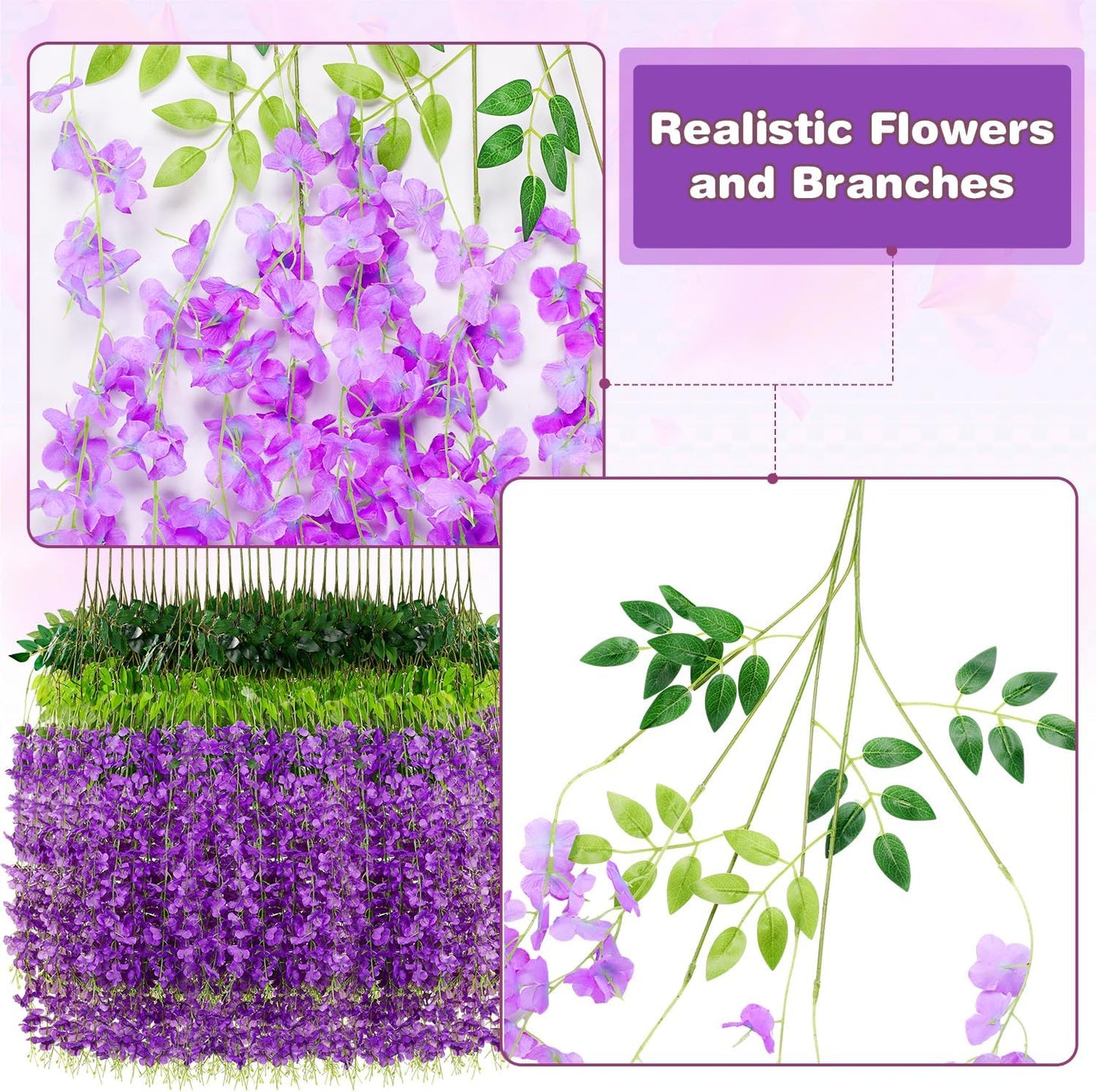 Wisteria Hanging Flowers,Fake Hanging Flowers,Wisteria artificiales Garland for Home Wedding Arch Floral Party Garden Ceremony Outdoor Decor,3.6 feet Long(108,Purple)