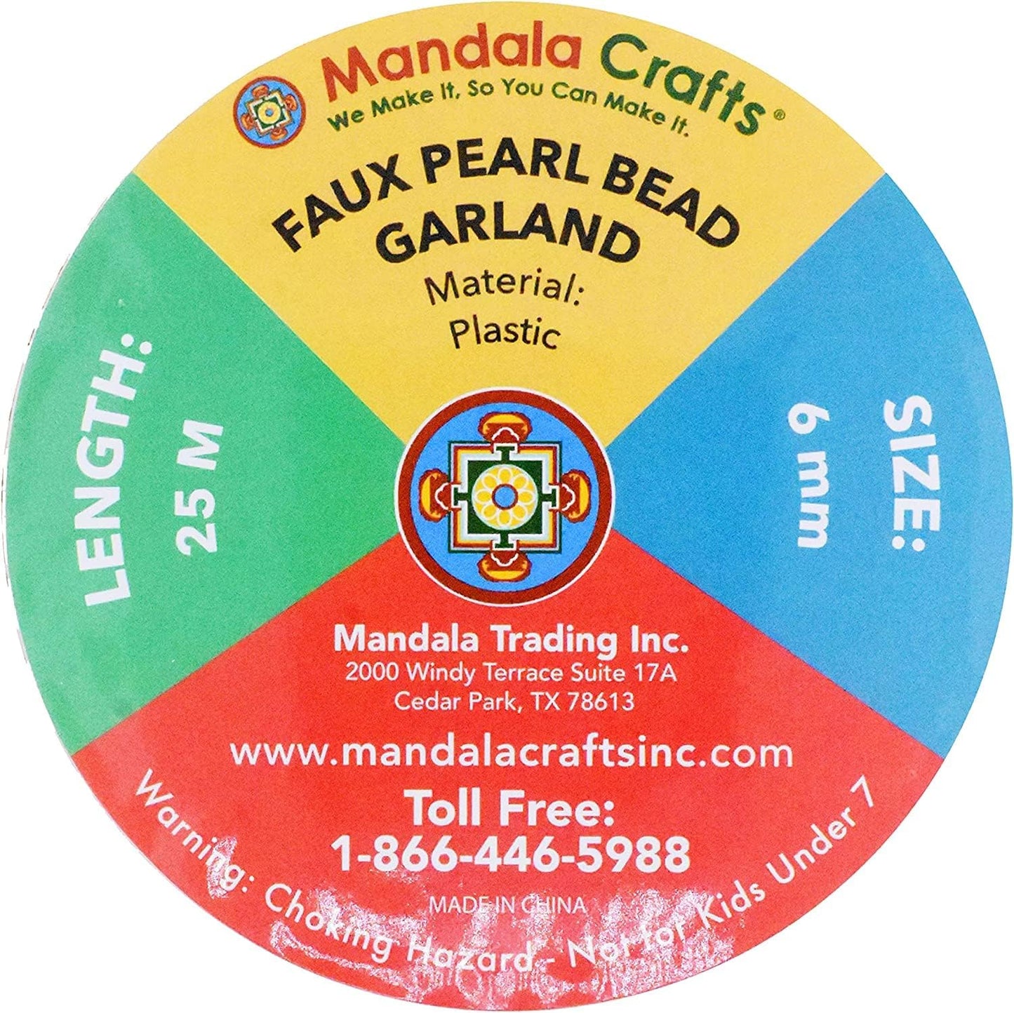 Mandala Crafts 6mm Faux Red Pearl Beads Roll - 27 Yards Strand of Fake Pearls Chain Garlands Spool String for Christmas Tree, Wedding, Party, Vases, DIY Decoration