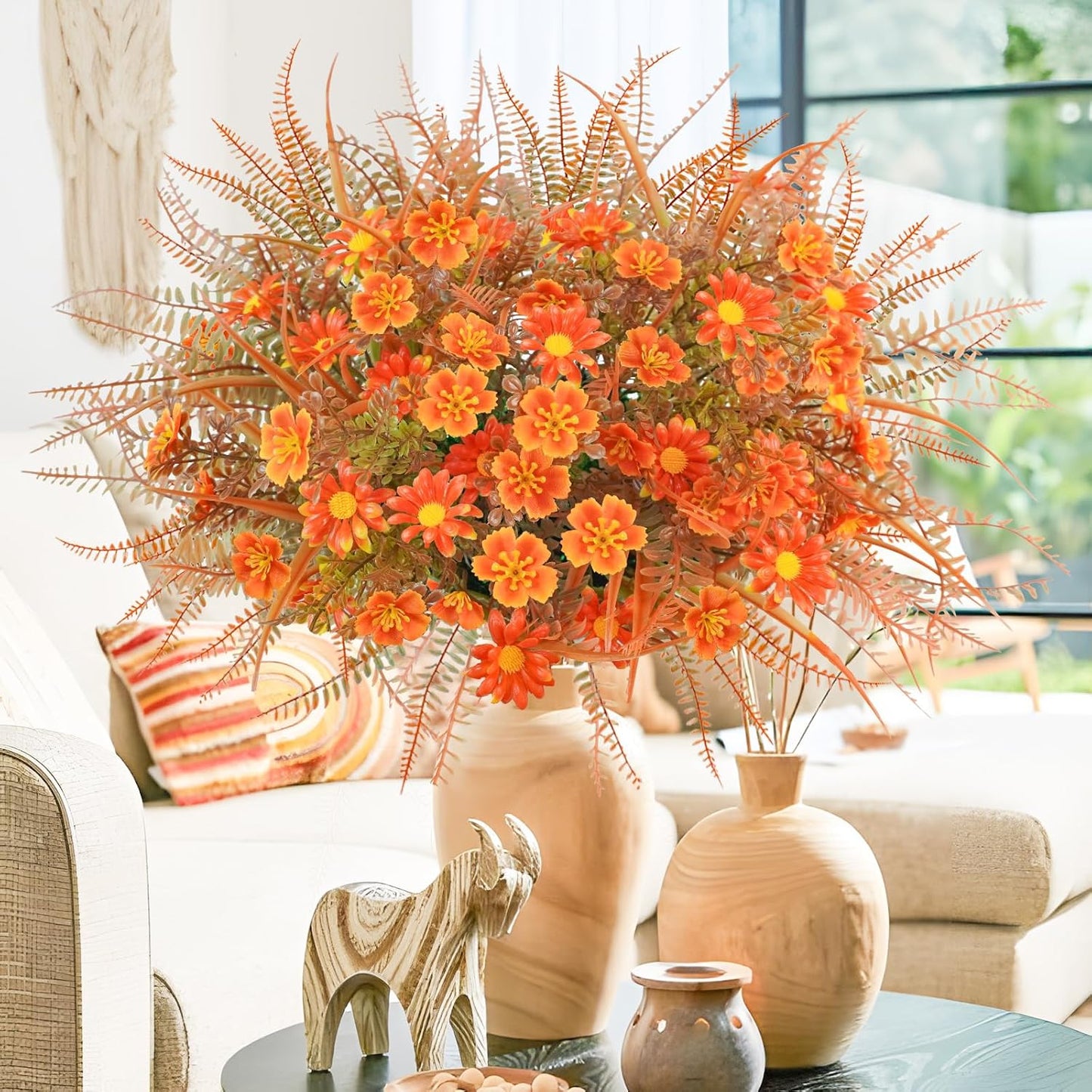 16 Pcs Fake Fall Flowers Outdoor Fall Artificial Flower Arrangements Faux Fall Outdoor Plants Decorations for Home Porch Pathway Window Box Mantel Harvest Thanksgiving