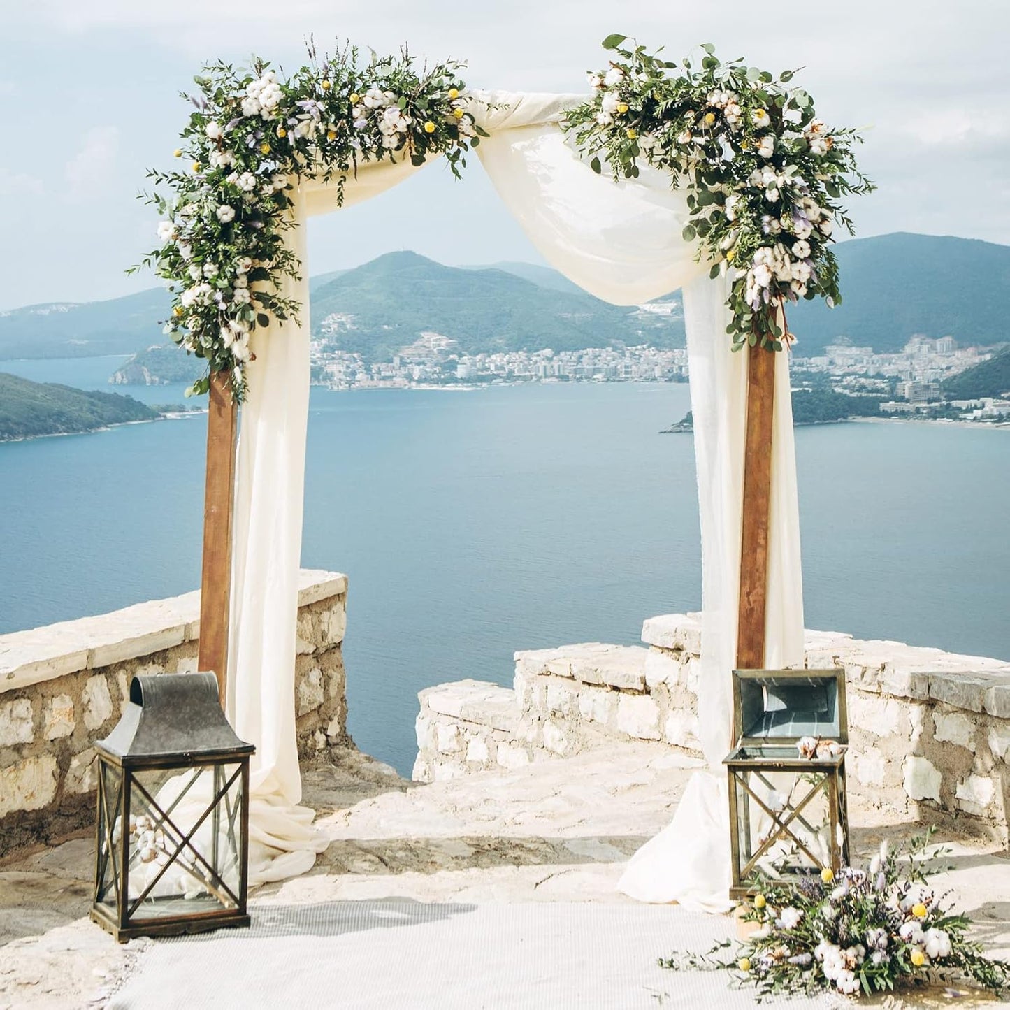 Wedding Arch Draping Fabric 3 Panels 30" x 32 ft White Wedding Arch Drapes for Ceremony Chiffon Fabric Drapes Arbor Drapery Decorations for Reception Sheer Backdrop Curtains for Party Ceremony