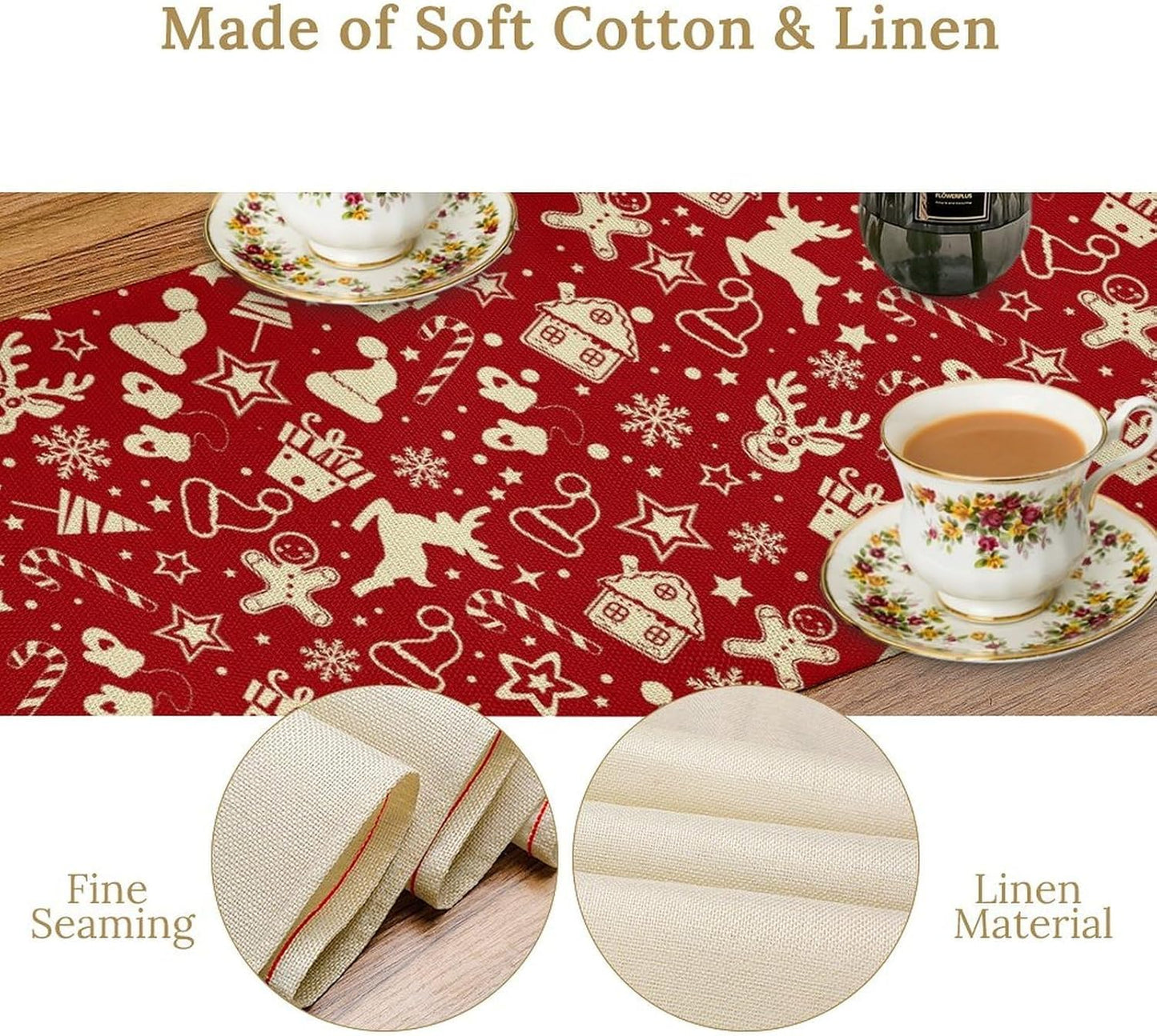 Christmas Table Runner,Seasonal Winter Deer Table Decoration Snowflake Table Cloth Kitchen Dining Table Decoration for Home Party Decor 13x90 Inch