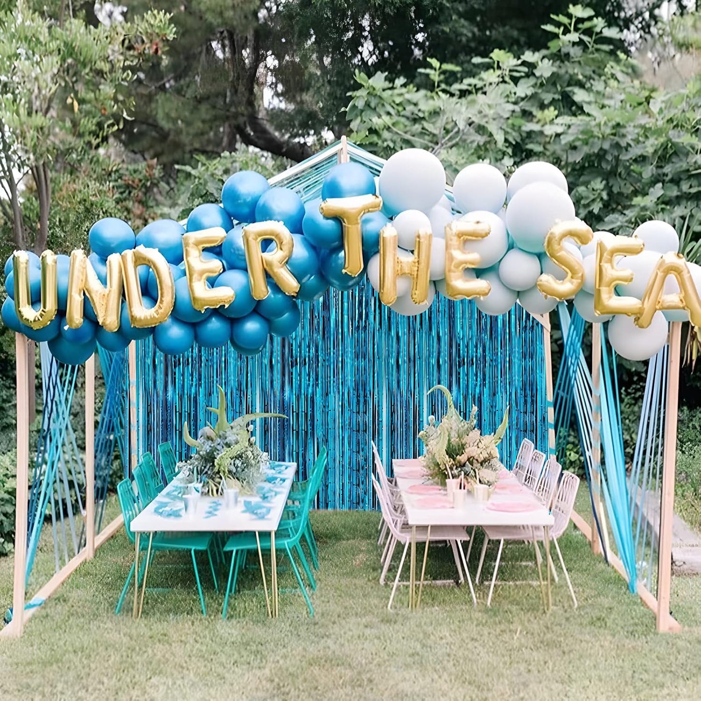 Crosize 4 Pack 3.3 x 9.9 ft Foil Fringe Curtains Party Decorations, Blue Tinsel Curtain Backdrop for Parties, Door Streamers, Glitter Streamer Fringe Backdrop for Birthday Decoration (Blue)