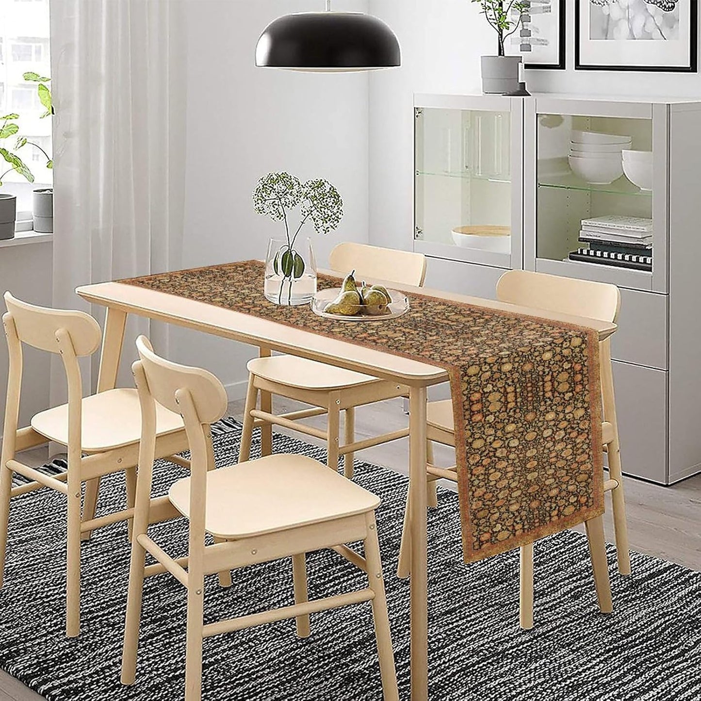 Vintage Boho Floral Table Runner, Rustic Country Farmhouse Orange Yellow Black Retro Flower Pattern for Home Kitchen Table Decor Dining Coffee Room Party Decor 13x120in