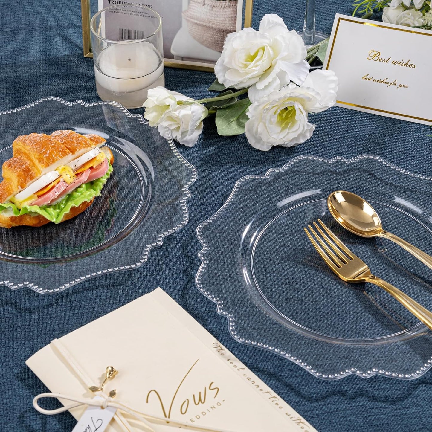 COLOSUS 100pcs 9.5 Inch Clear Plastic Plates,Heavy Duty Disposable Dinner Plates,Fancy clear Plates,Premium Plastic Dinner Plates for Party,Wedding and Everyday Use