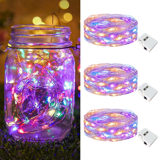 btfarm 3 Pack Fairy Lights Battery Operated [3 Modes], 7ft 20 Led Twinkle Lights String Lights Waterproof Bulk Small Mini Silver Wire for Mason Jars Vases Wedding Table Centerpiece, Multicolor