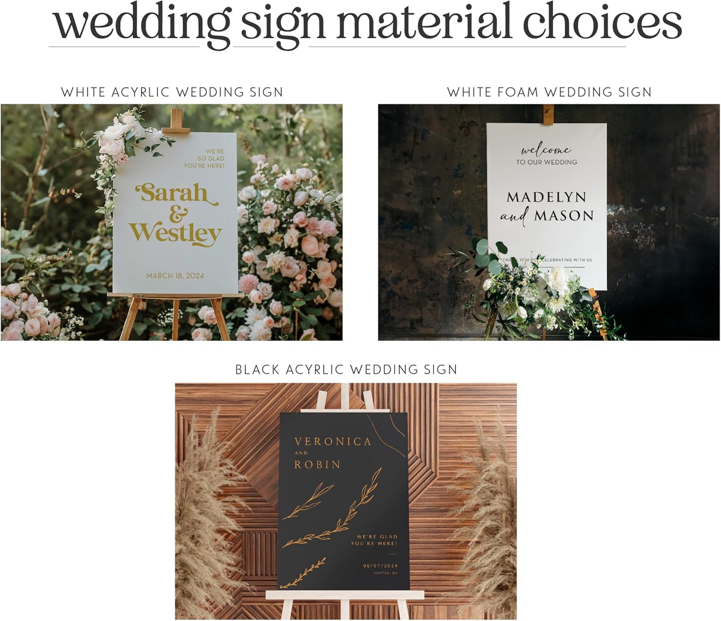 Personalized Wedding Welcome Sign, Customized White Acrylic Sign for Wedding, 3 Optional Sizes, 29 Design Colors - Wedding Plaque for Welcome Sign, Customizable Wedding Décor