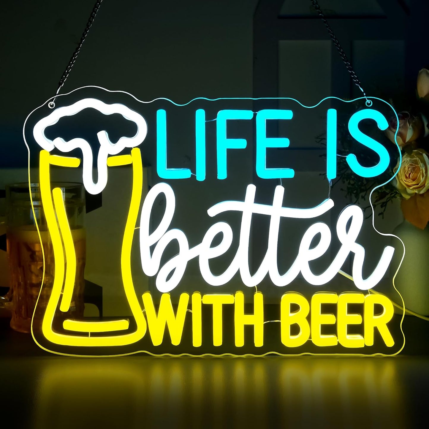 Beer Neon Sign for Wall Decor Bar LED Sign Beer Neon Light for Man Cave Bedroom Home Bar Shop Pub Bistro Party Hotel Game Room Decor Birthday Gifts for Man USB Powered Size14.1 * 10.2inches(JTD293)