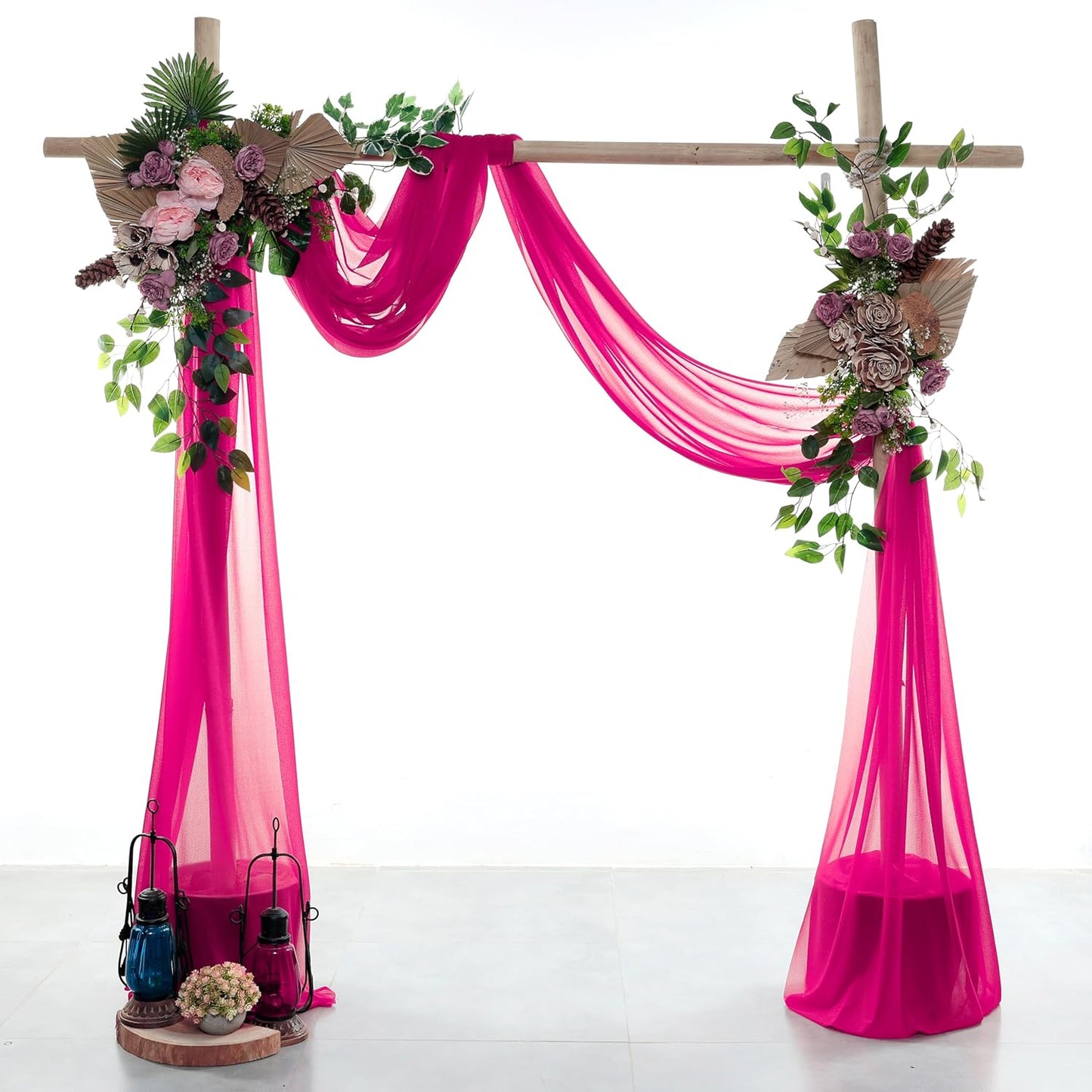 VDS Pack of 2 Panel (30 Inch X 40 Feet) Wedding Arch Draping Fabric Sheer Chiffon Fabric Drapery for Wedding Ceremony Reception Swag Backdrop Canopy Chuppah ARBO Altars Decoration (Hot Pink)