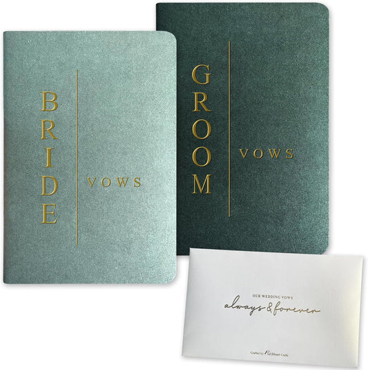 Vow Books His and Hers Wedding Vow Books Bride and Groom with Soft Touch Gold Foil Engraving Wedding Essentials(TR-GB-Sage)