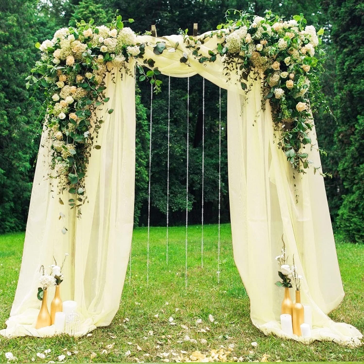 Wedding Arch Draping Fabric Beige Arch Drapes Sheer Backdrop Curtain for Ceremony Photo Wedding Decor 19Ft Length x 28" Width 4 Panel
