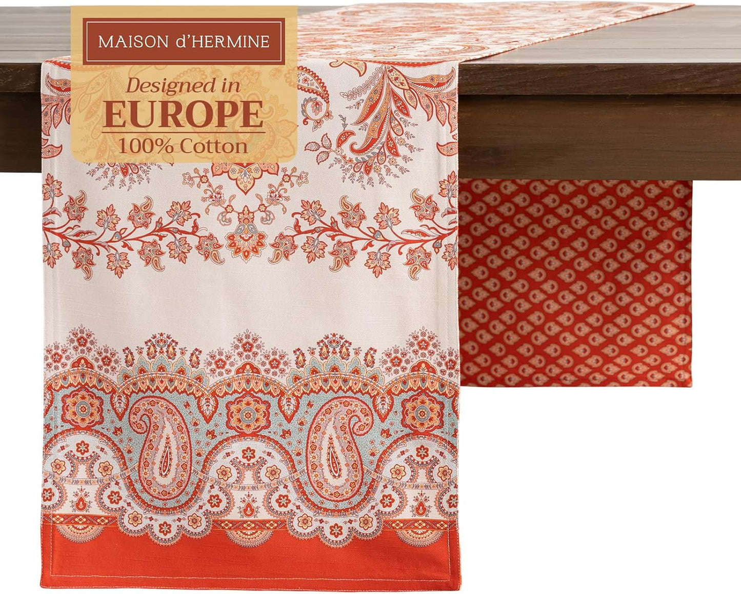 Maison d' Hermine Table Runner 100% Cotton Double Layer Table Runners 108 inches Long for Thanksgiving Christmas Decorations Home Kitchen Dining Party Wedding (Cachemire, 14.5" x 108")