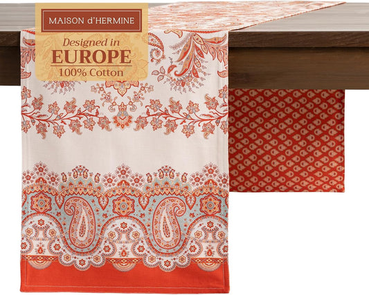 Maison d' Hermine Table Runner 100% Cotton Double Layer Table Runners 108 inches Long for Thanksgiving Christmas Decorations Home Kitchen Dining Party Wedding (Cachemire, 14.5" x 108")