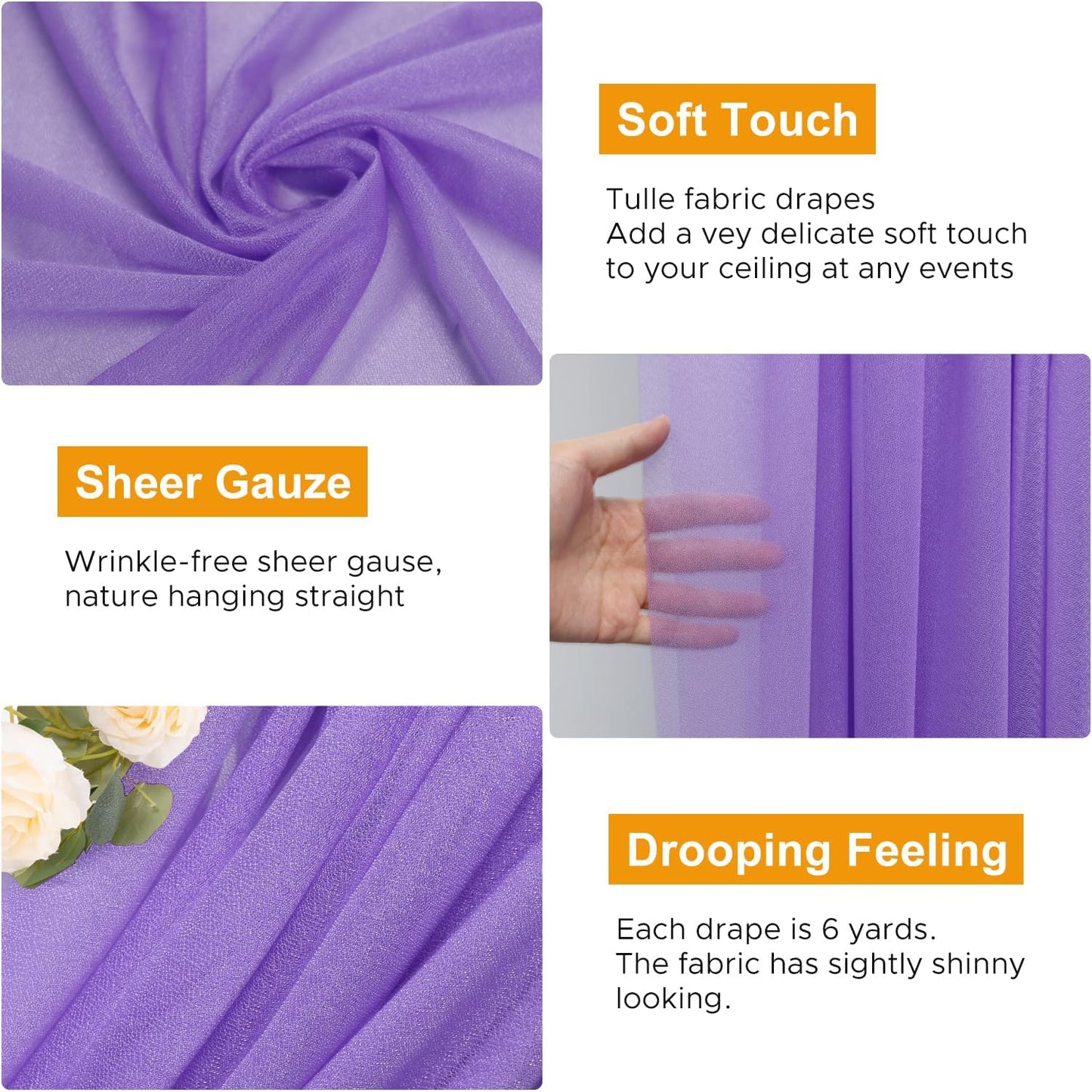 Wedding Arch Draping Fabric 2 Panels 28.7" x 20FT Lavender Purple Sheer Chiffon Backdrop Drapes for Wedding Ceremony Birthday Party Bridal Shower Outdoor Decoration