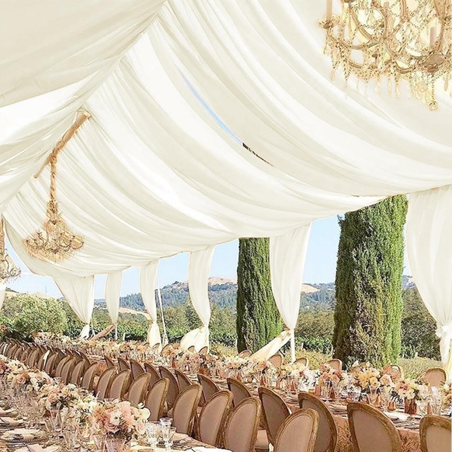 6 Panels Ivory Ceiling Drapes for Wedding 5ftx20ft Chiffon Fabric Arch Draping Curtains Sheer Drapery for Party Ceremony Birthday Baby Shower Reception Stage Swag Ceiling Decorations