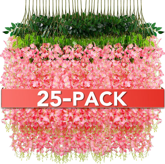Wisteria Hanging Flowers,Fake Hanging Flowers,Wisteria artificiales Garland for Home Wedding Arch Floral Party Garden Ceremony Outdoor Decor,3.6 feet Long(25,Pink)