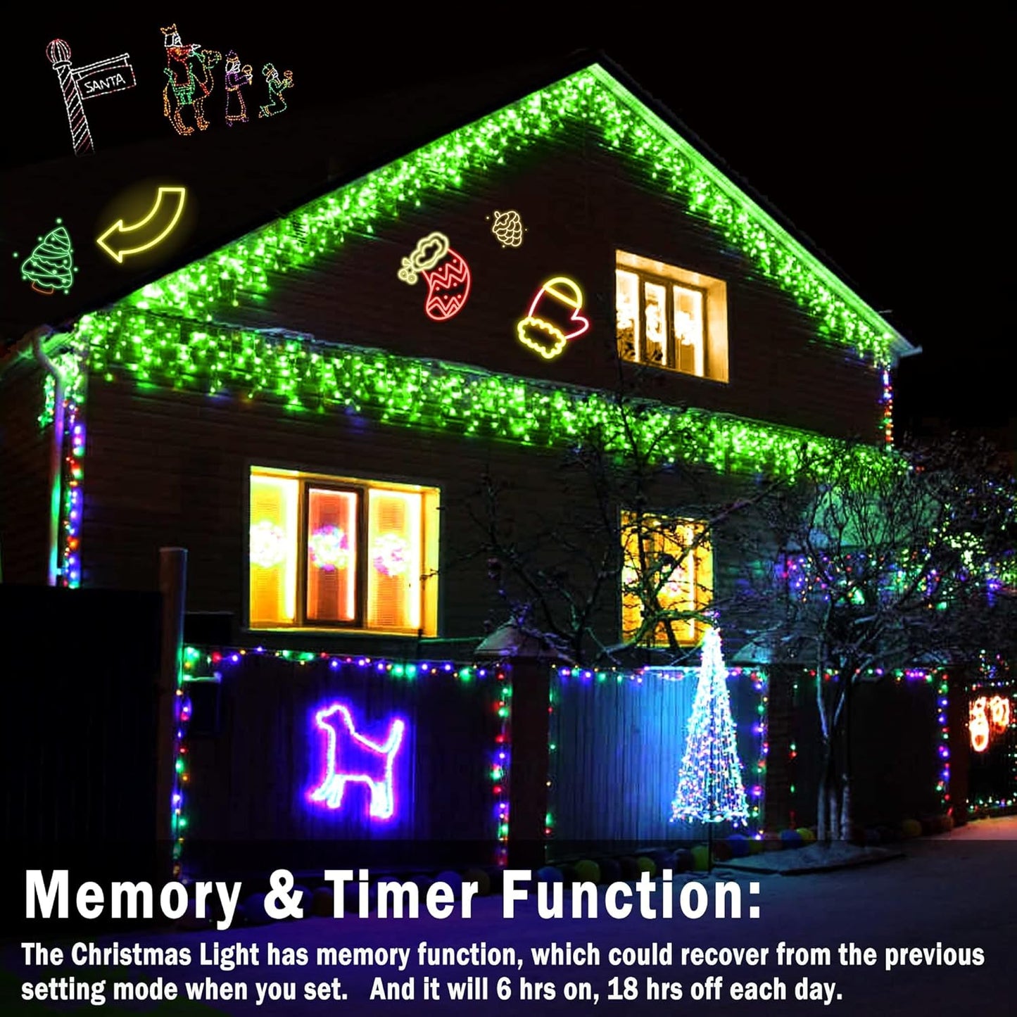 KNONEW 99ft 1216 LED Christmas Lights Outdoor Decorations with 228 Drops, 8 Modes Curtain Fairy Light, Clear Wire LED String Light Decor for Wedding Party Christmas (Green)