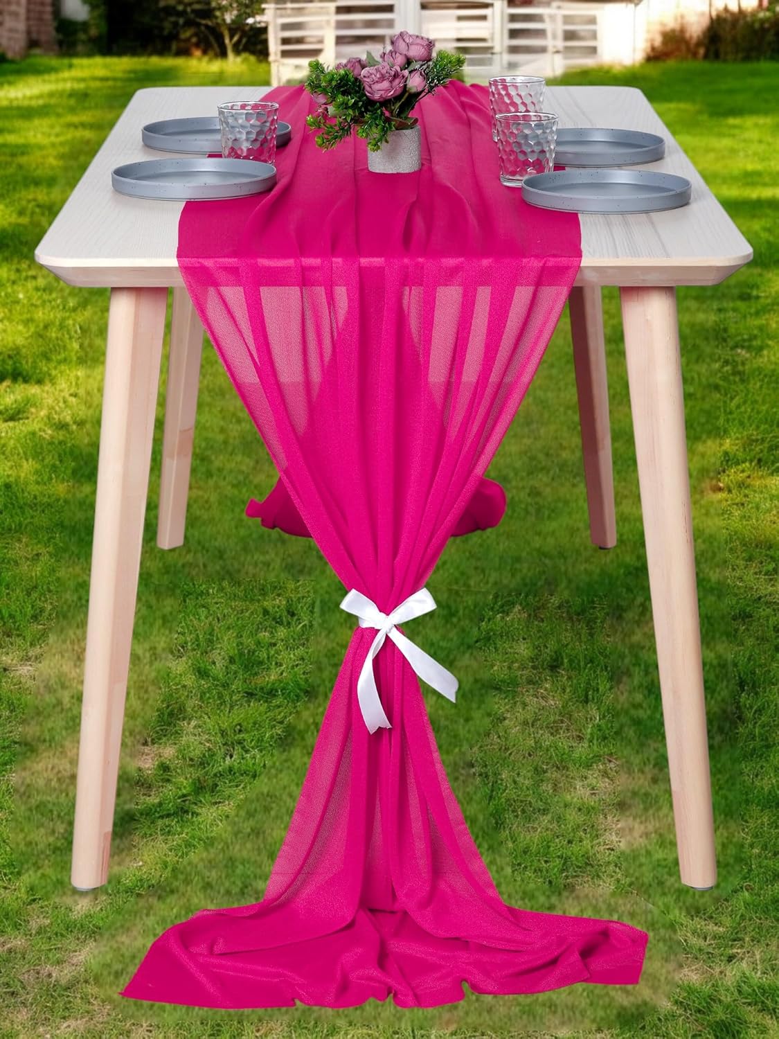 MDS Halloween Chiffon Table Runner - 15 Pack, 29 x 170 Inches, 14ft Each - Sheer Spooky Table Runners for Haunted House Parties, Trick-or-Treat Tables, Witchy Décor, Wedding & Events - Hot Pink