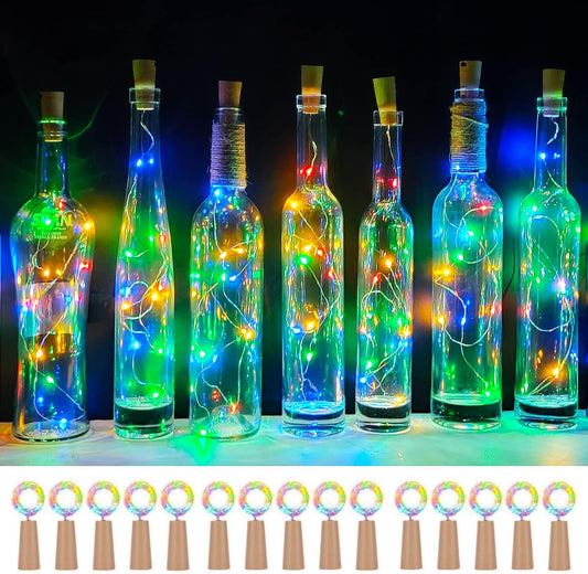 Wine Bottle Lights with Cork 15Pack 10 LED 40 Inches Battery Operated Silver Wire Liquor Fairy Mini String Lights for Party Christmas Halloween Wedding Decoration