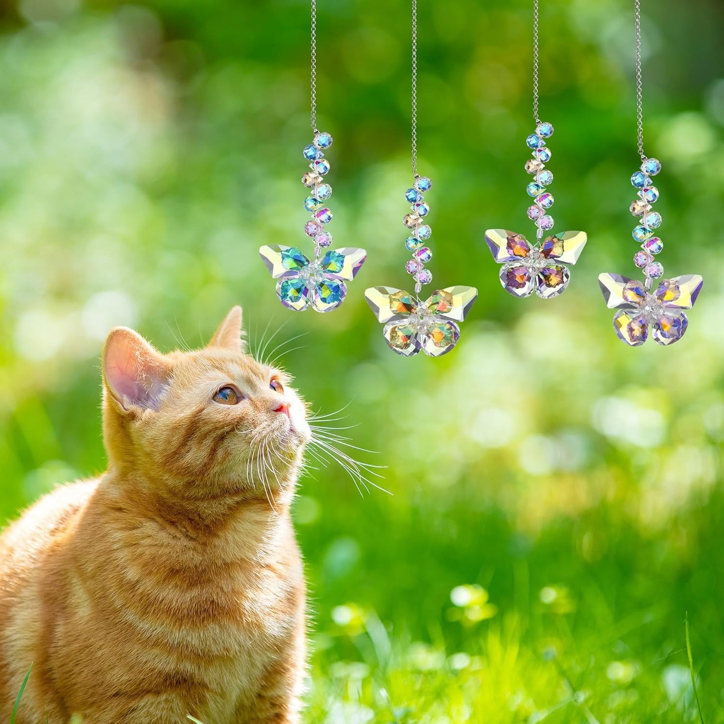HDCRYSTALGIFTS 4pcs Crystal Butterfly Suncatchers for Window Hanging Ornaments, Rainbow Maker Sun Catchers Indoor Outdoor Patio Garden Decor Gifts