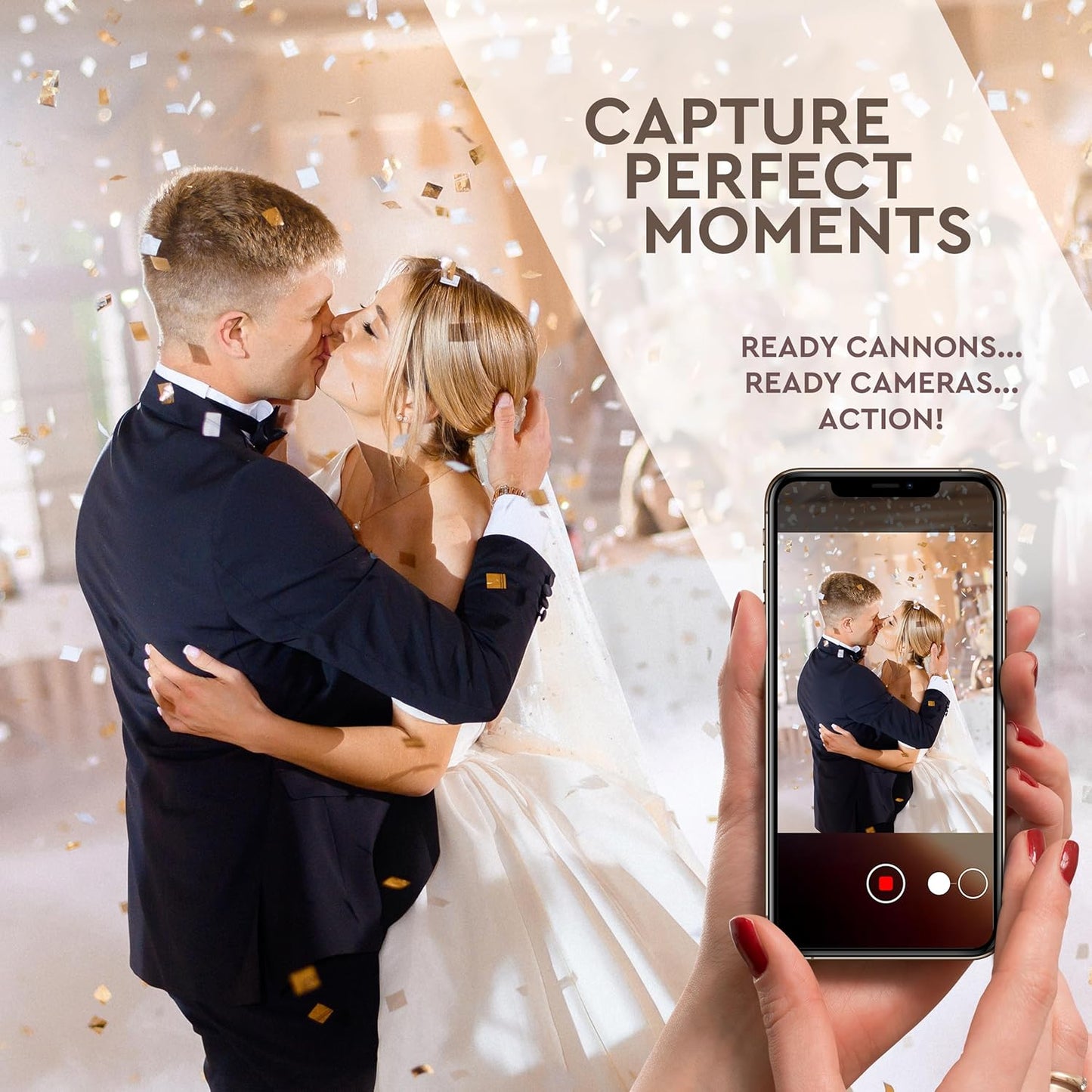 GOLD Streamers Confetti Cannon - 16" GOLD Streamers Party Poppers, Confetti Shooters/Glitter/Bomb, Streamer Poppers No Mess, Wedding Confetti Send Off, Loud POP, Shoot Up to 40ft