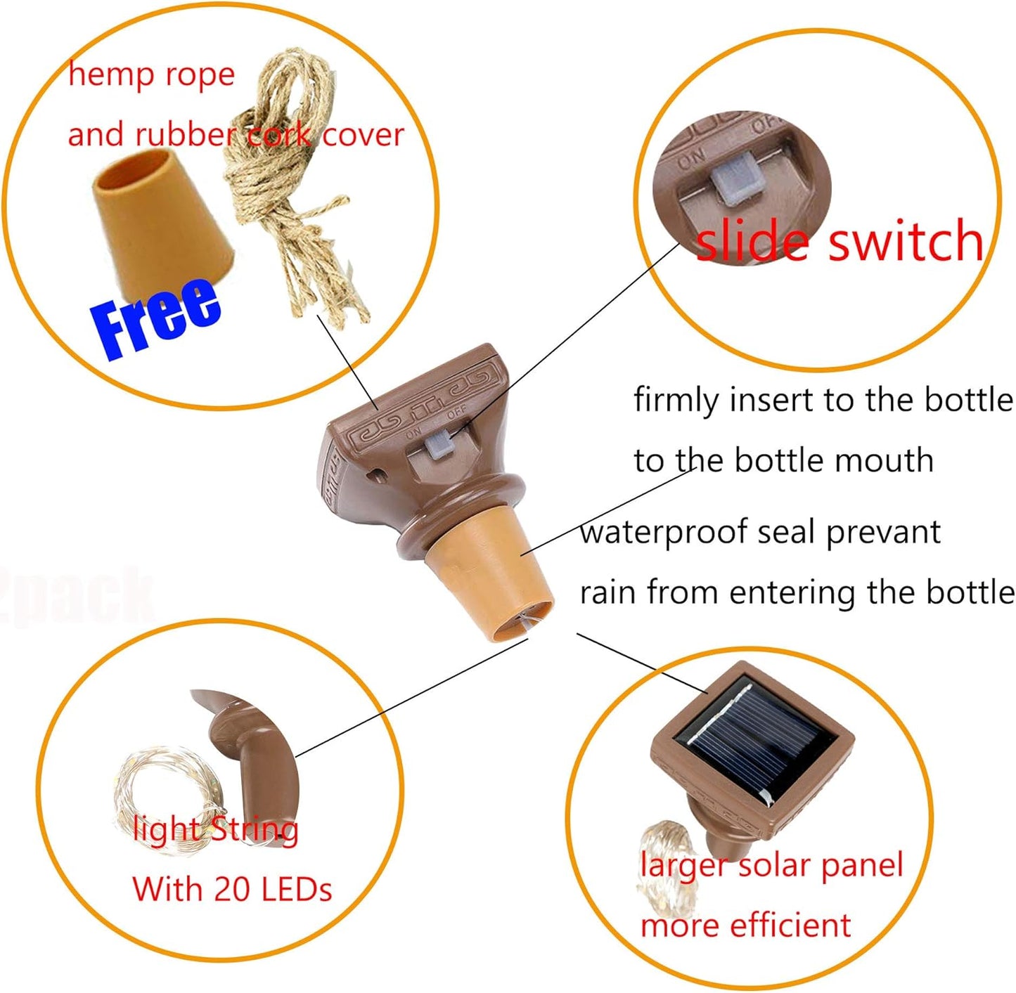 YJFWAL Upgraded 12 Pack Solar Wine Bottle Lights, 20 LEDs Waterproof Copper Light, Bottle Light Fairy Cork String Lights for Yard Patio Decor, DIY Birthday Gift for Mom Grandma Girlfriend(Multicolor)