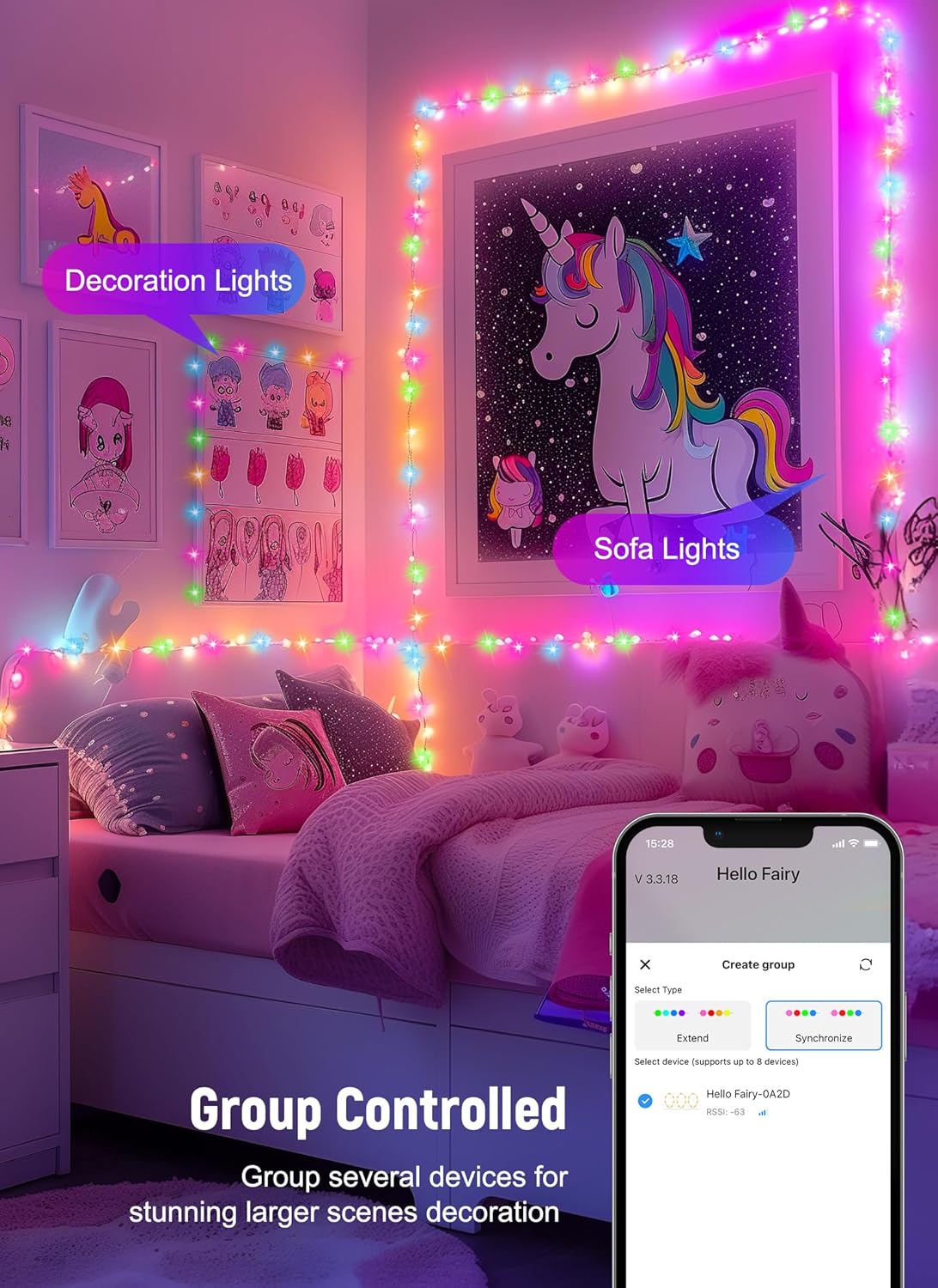 Smart Fairy Lights Plug in, 2 Pack 33FT 100LEDs USB Bluetooth Twinkle Lights with Timer and Remote, App Control Starry String Lights 8 Modes for Wedding Party Indoor Christmas Decoration, Multicolor