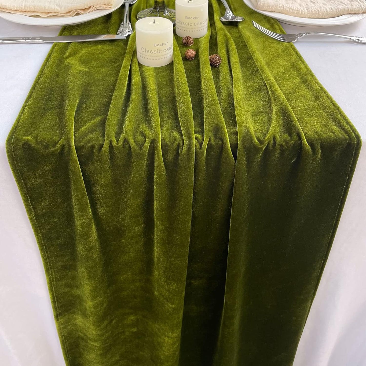 Luxurious Velvet Table Runner, 10ft Wedding Reception Decorations, 20x120inch Soft Velvet Fabric, Table Linen Overlay, Wedding Table Runners (Olive Green, 20X120inch)