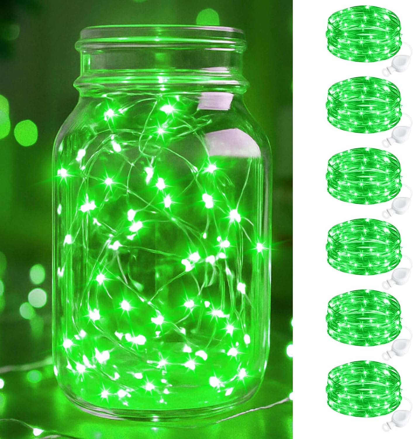 btfarm 6 Pack Fairy Lights Battery Operated, 7FT 20 LED Mini String Lights Waterproof Silver Wire for Mason Jars Centerpiece Table Crafts Bedroom Christmas Decoration, Green