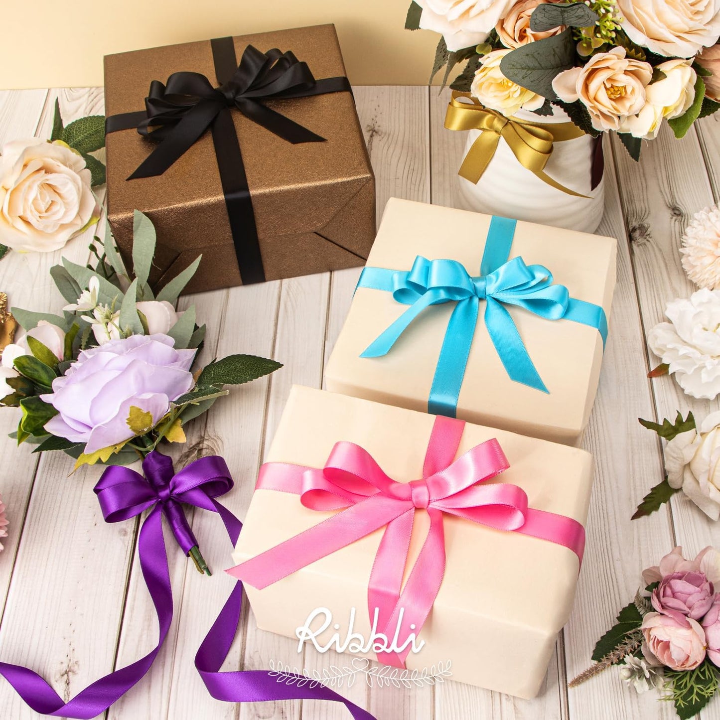 Ribbli Hot Pink Satin Ribbon 5/8 inch x Continuous 25 Yards,Double Faced Satin Use for Craft, Gift Wrapping, Christmas Ornaments, Hair Bows, Bouquet Bows