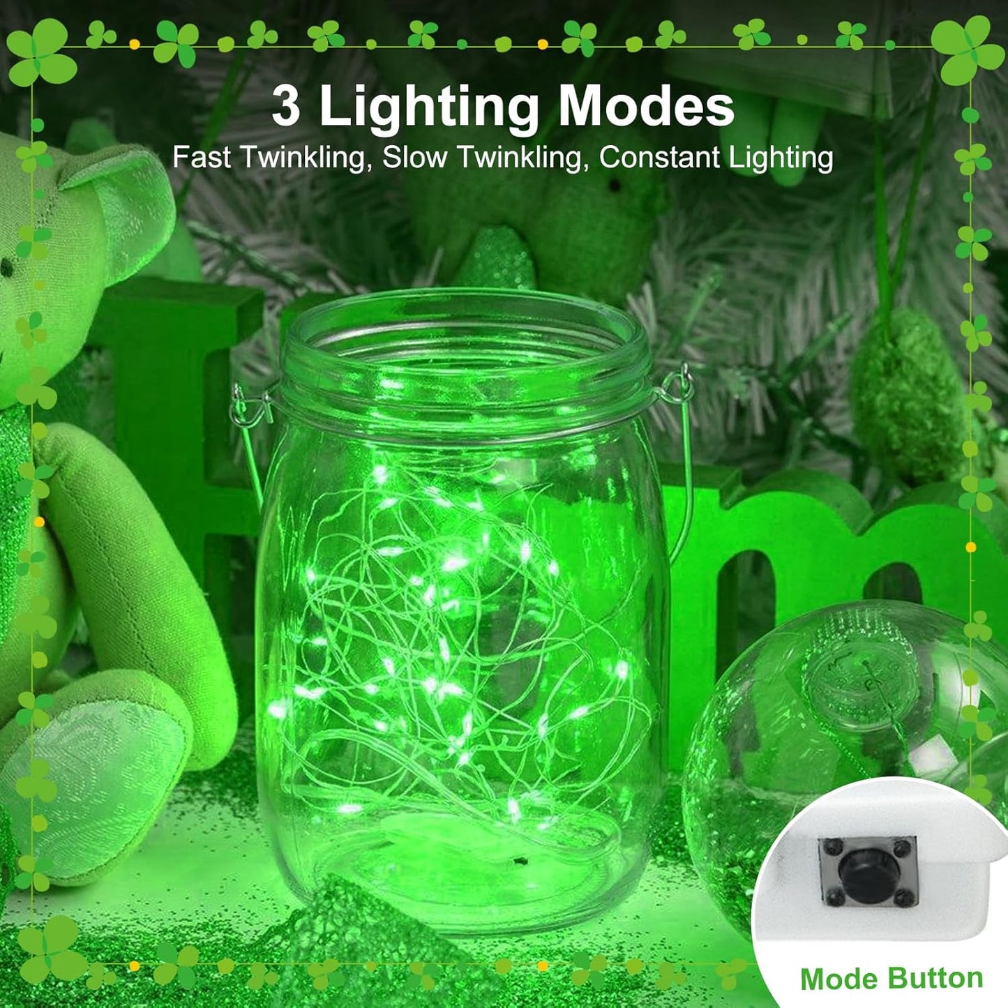 btfarm 12 Pack Fairy Lights Battery Operated [3 Modes], 7ft 20 Led Twinkle Lights String Lights Waterproof Bulk Small Mini Silver Wire for Mason Jars Vases Wedding Table Centerpiece, Green