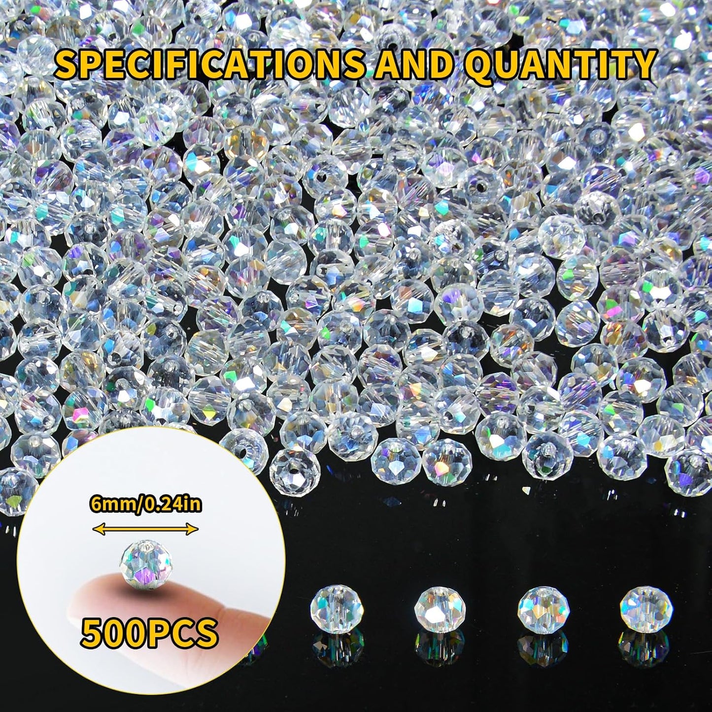500 Pcs 6mm Round Crystal Glass Beads for DIY Jewelry, Ideal for Bracelets, Necklaces, Pendants, and Handmade Craft Projects(White AB Color)