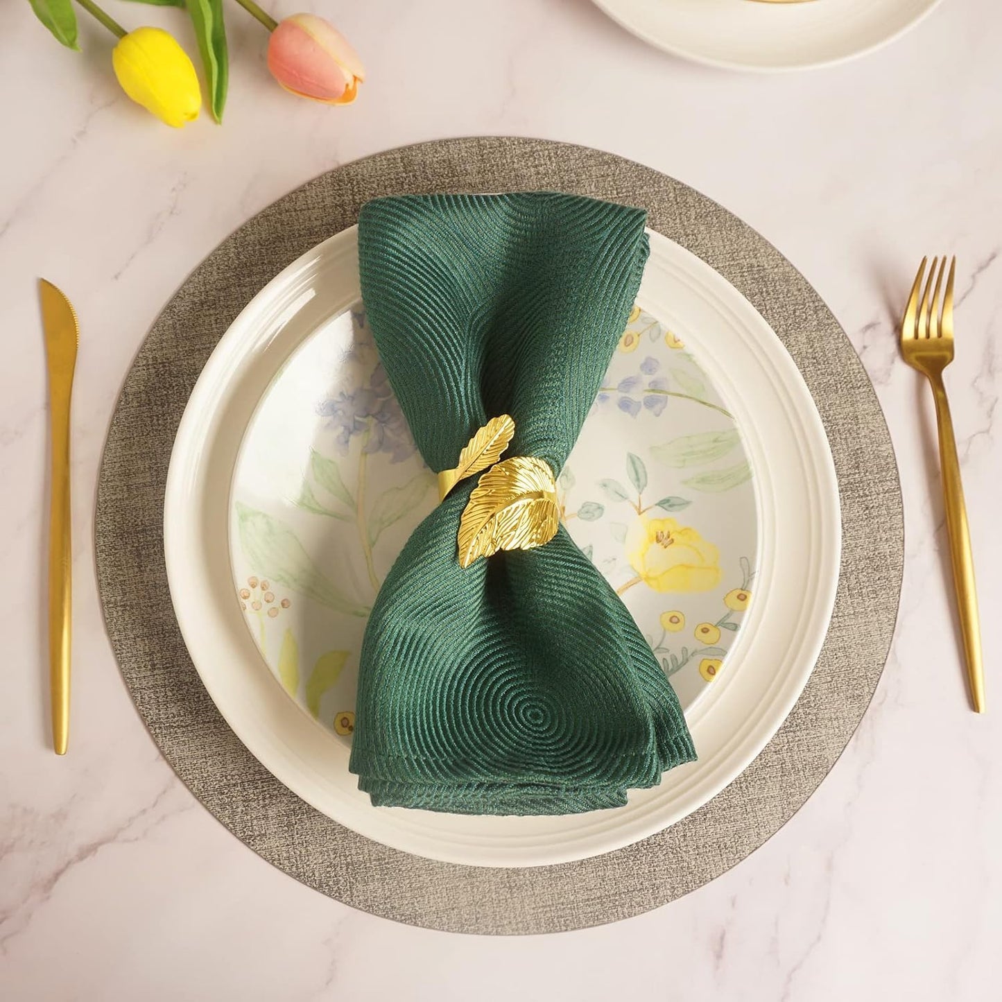 Gold Leaf Napkin Rings Set of 12, Leaves Napkin Rings for Table Setting, Metal Leaf Napkin Holder Rings for Holiday Party,Wedding, Banquet, Formal or Casual Dinning Table Decor (Bright Gold)