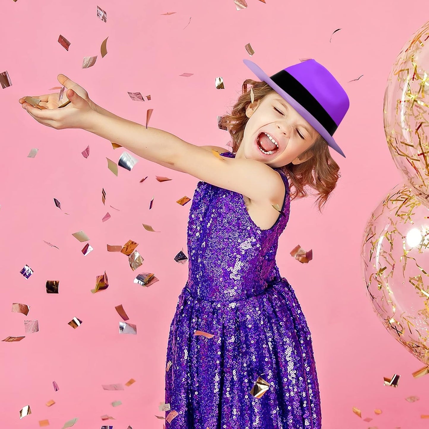 48 Pieces Neon Mafia Style Party Hats - Bright Dress Hats for Gangster Music Disco Birthday, Photo Booth Props and Favors