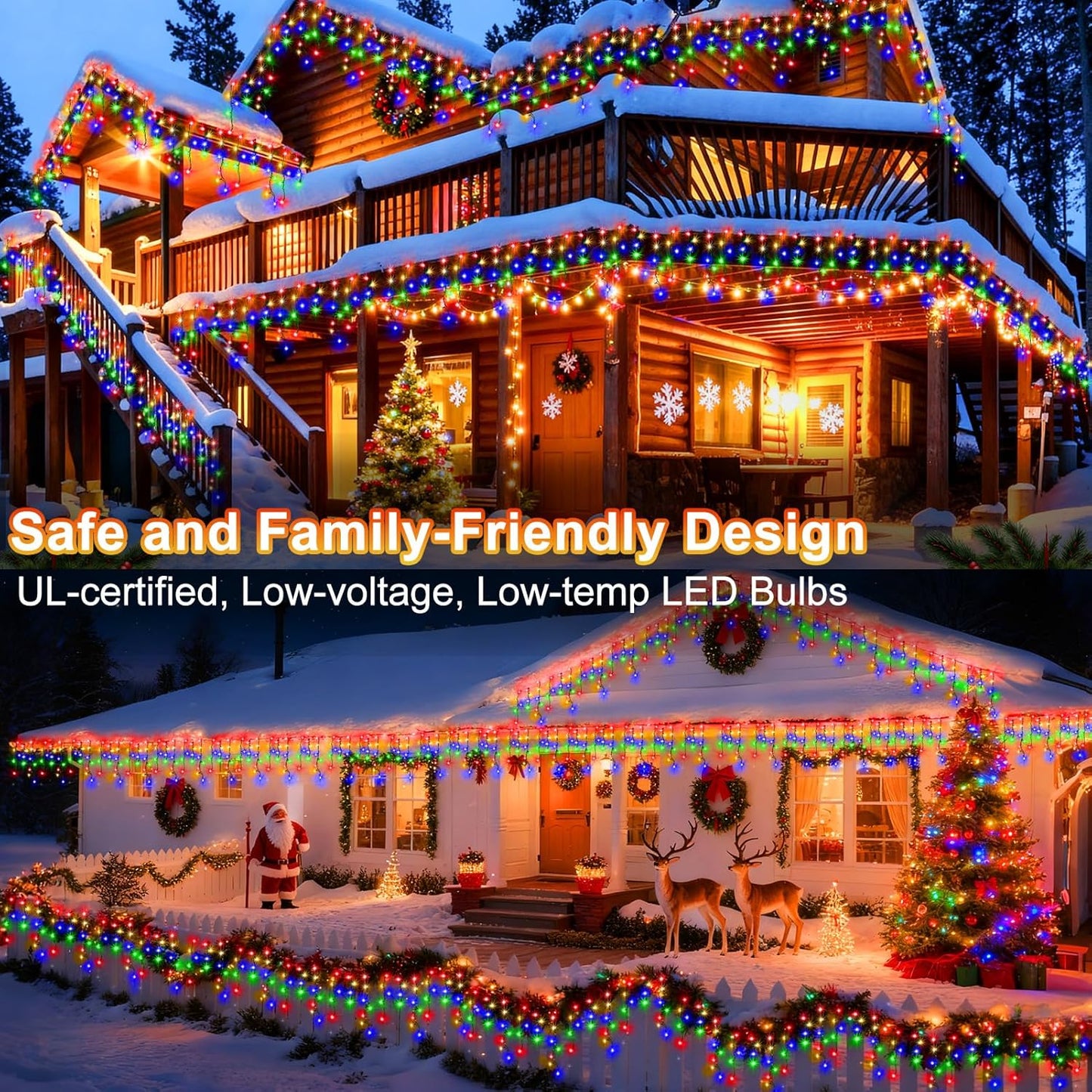 KNONEW 33FT 400 LED Christmas Lights Outdoor Black Wire String Lights with 75 Drops, 8 Lighting Modes, Timer Memory Function Connectable Hanging Curtain Lights for Halloween Party Decor(Multicolor)