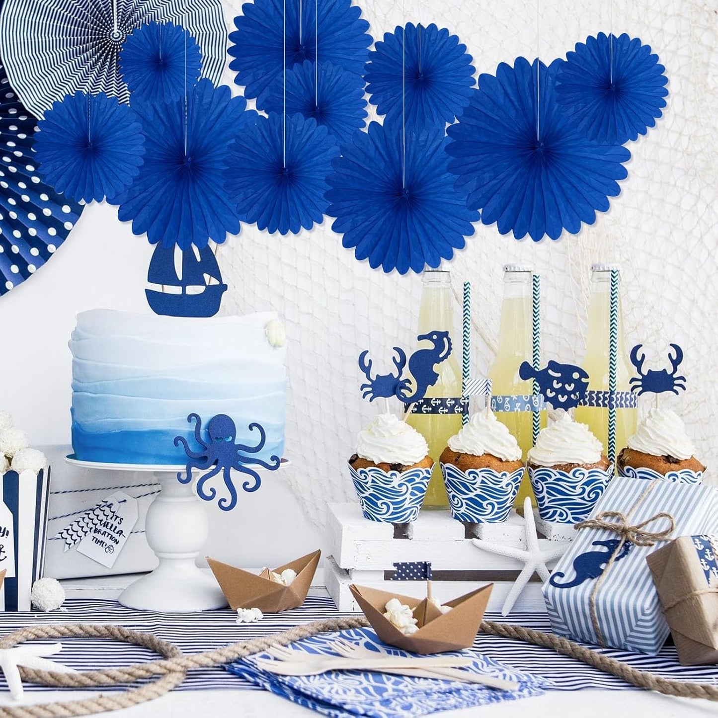 20 Pcs Royal Blue Hanging Paper Fan, Hanging Honeycomb Round Paper Fans for Weddings, Birthdays, Christmas, Baby Showers, Classroom, Events Ceiling Party Supplies Decorations