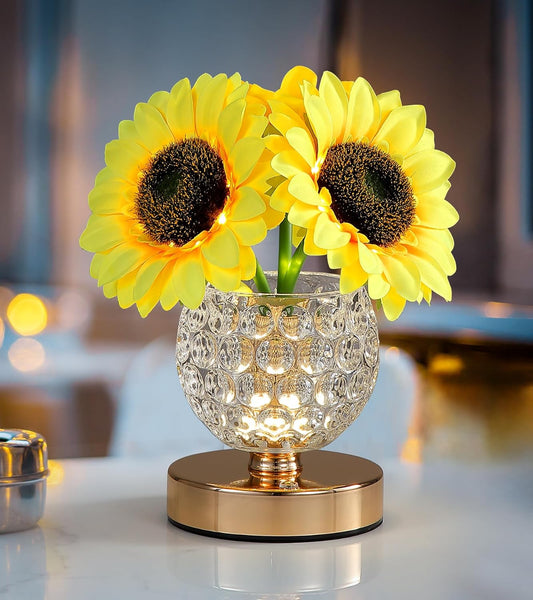 Sunflowers Lamp,Rechargeable Cordless Touch Table Lamp,3-Colour Infinitely Dimming Small Night Light for Home Decor/Restaurant/Bar/Coffee Shop,Gifts for Women/Mom