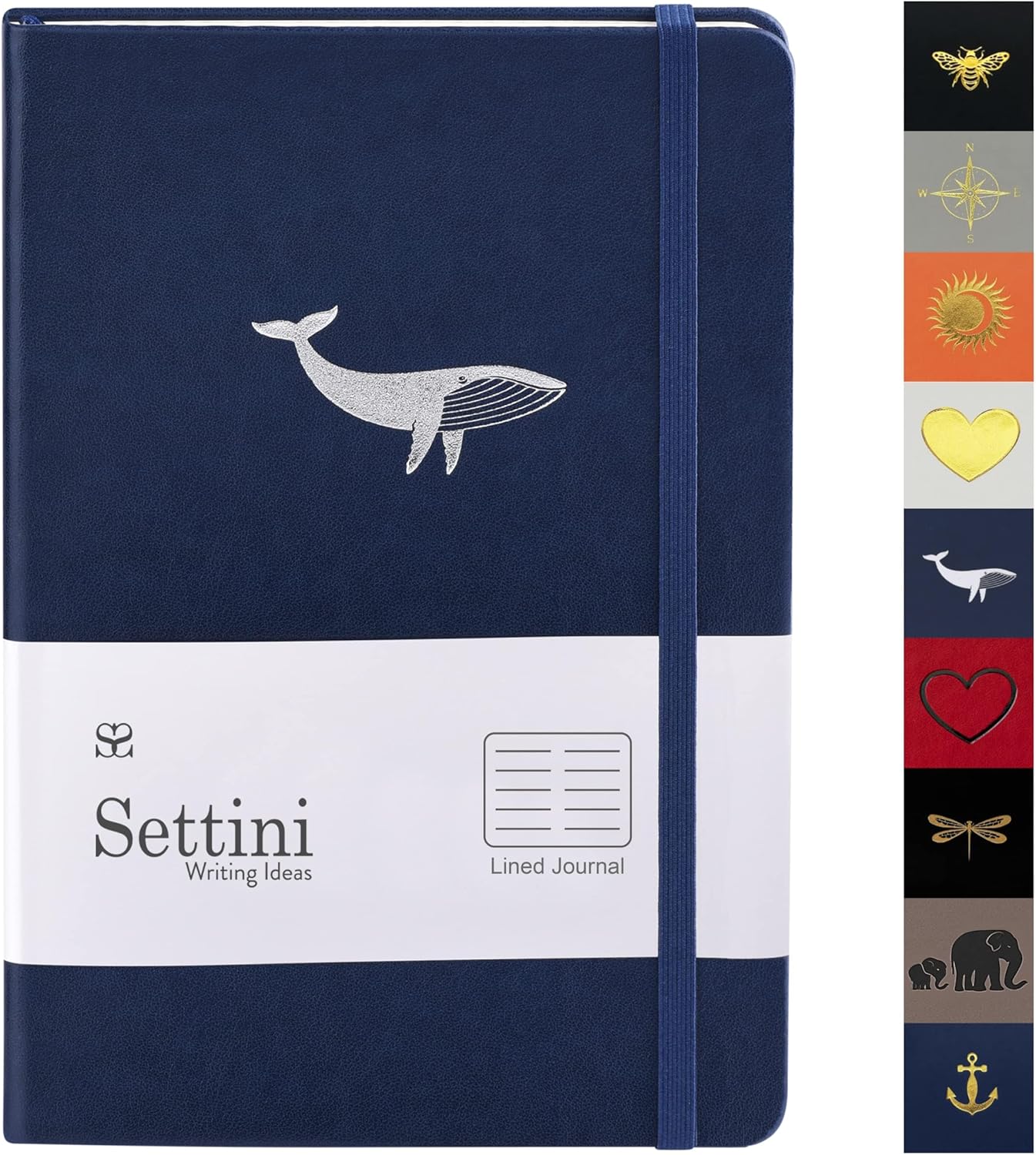 SETTINI Lined Journal, Ideal for Journaling - A5 Vegan Leather Notebook, 192 Archival-Quality Pages, QuillEase Bleed-Free Paper, Inner Pocket & Bookmark - Whale Gifts for Women & Men, Navy Whale