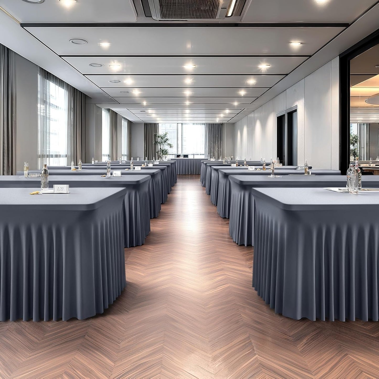 Wish Care 2 Pack Gray Spandex Table Clothes for 8 Foot Rectangle Tables, 8FT Wrinkle Free Fitted Tablecloths Ruffles Design Table Cover for Party, Banquet, Wedding and Events