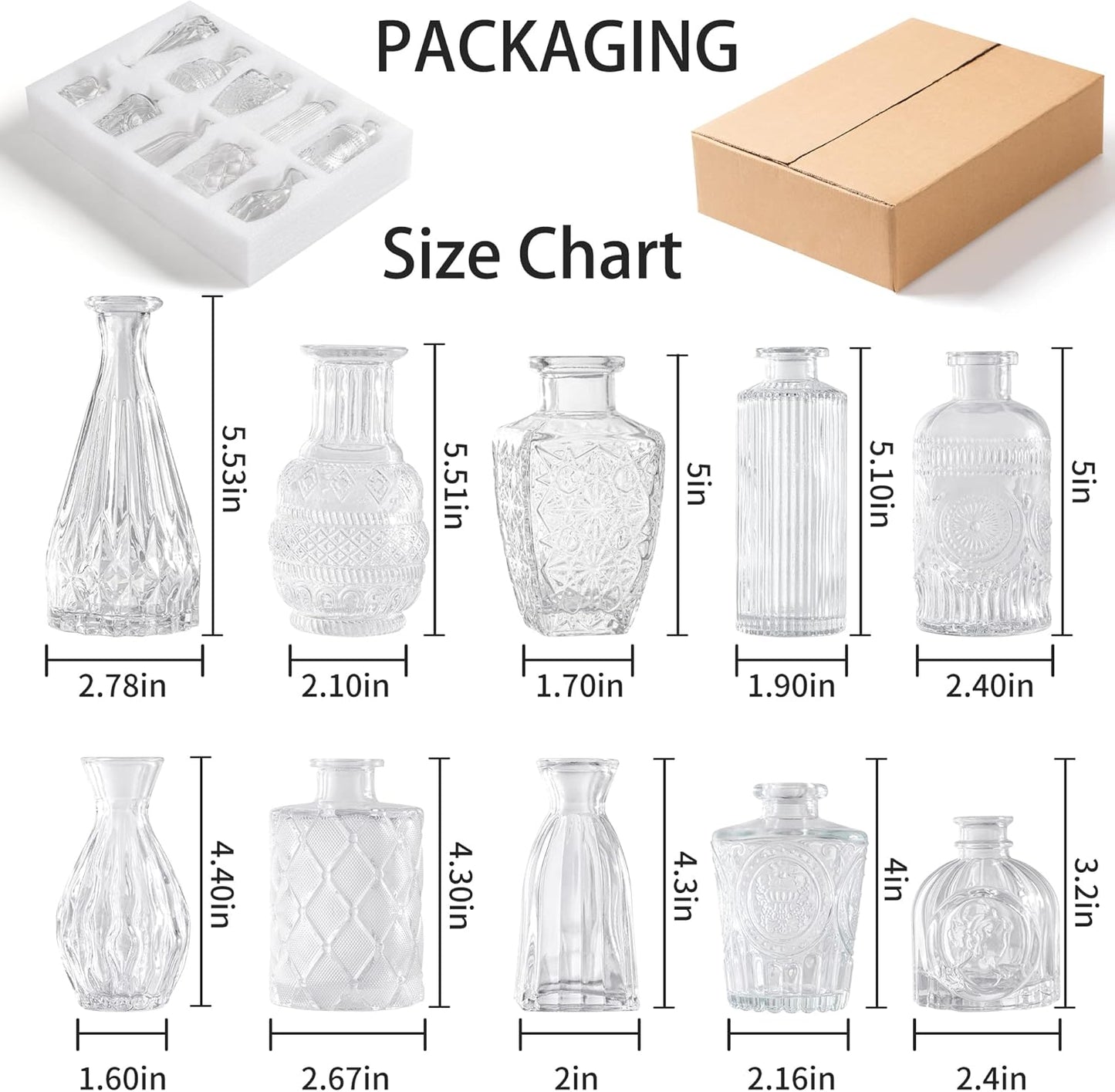 Vintage Small Vases for Flowers Set of 10, Mini Bud Vases for Flowers,Clear Small Vases in Bulk for Centerpieces Decorations,Wedding Party Home Coffee Table Flower Decor (Clear)