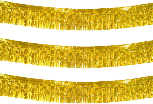10 Feet Long Roll Foil Fringe Garland - Pack of 3 | Shiny Metallic Tassle Banner | Ideal for Parade Floats, Bridal Shower, Wedding, Birthday | Wall Hanging Fringe Garland Banner (Gold)