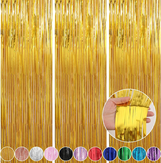 Crosize 7 Pack 3.3 x 9.9 ft Gold Foil Fringe Curtains Party Decorations, Gold Tinsel Curtain Backdrop for Parties, Door Streamers, Glitter Fringe Backdrop for Birthday Decoration, Baby Shower