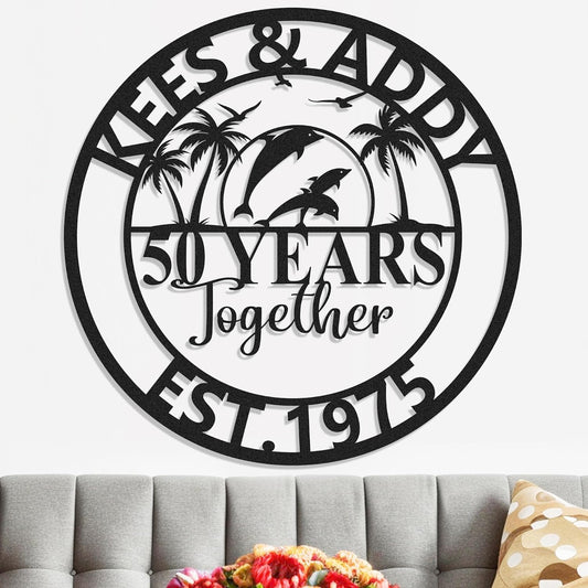 Personalized 50th Wedding Anniversary Sign Gifts for Parents Custom Metal Anniversary Sign Personalized Wedding Gifts for Couples Husband Wife Custom Monogram Name Signs Housewarming Gift