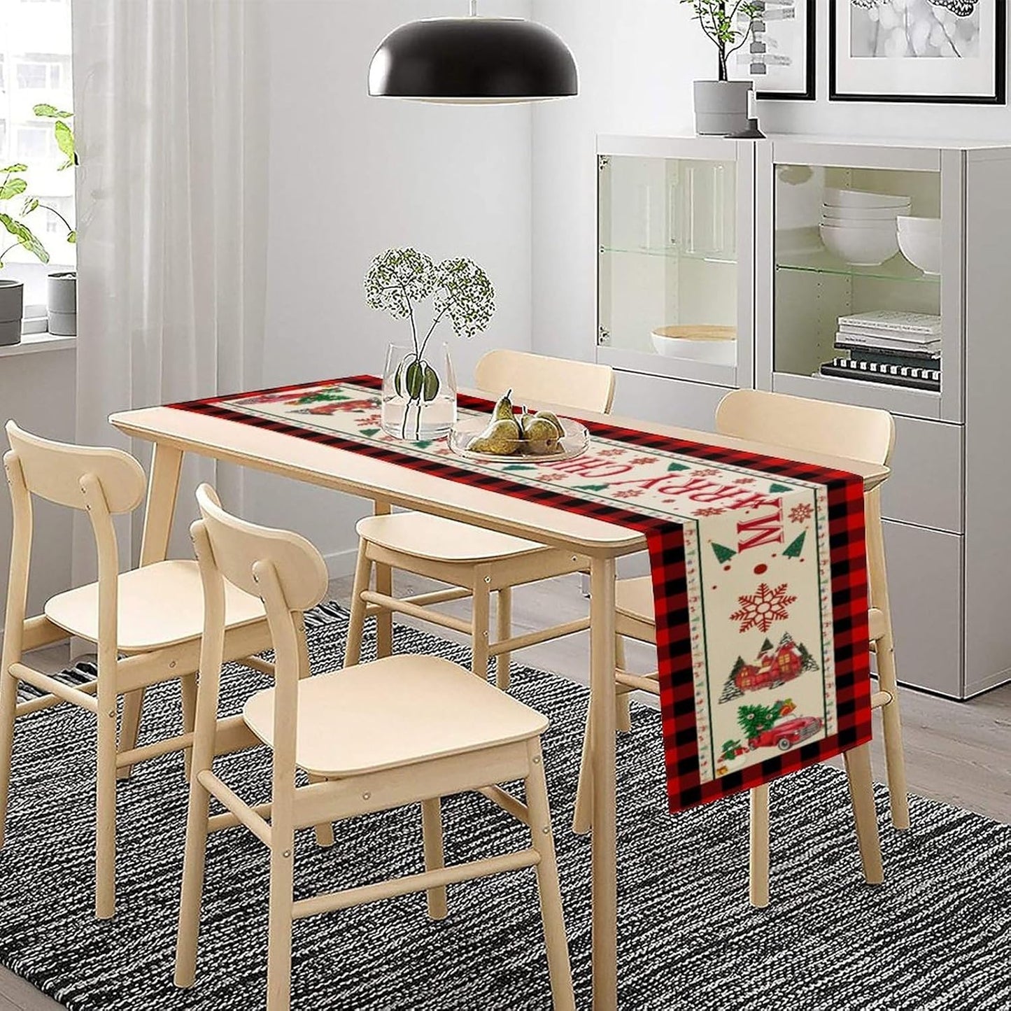 Merry Christmas Table Runner,Winter Xmas Holiday Table Cloth Kitchen Dining Table Decoration for Home Party Decor 13x36 Inch