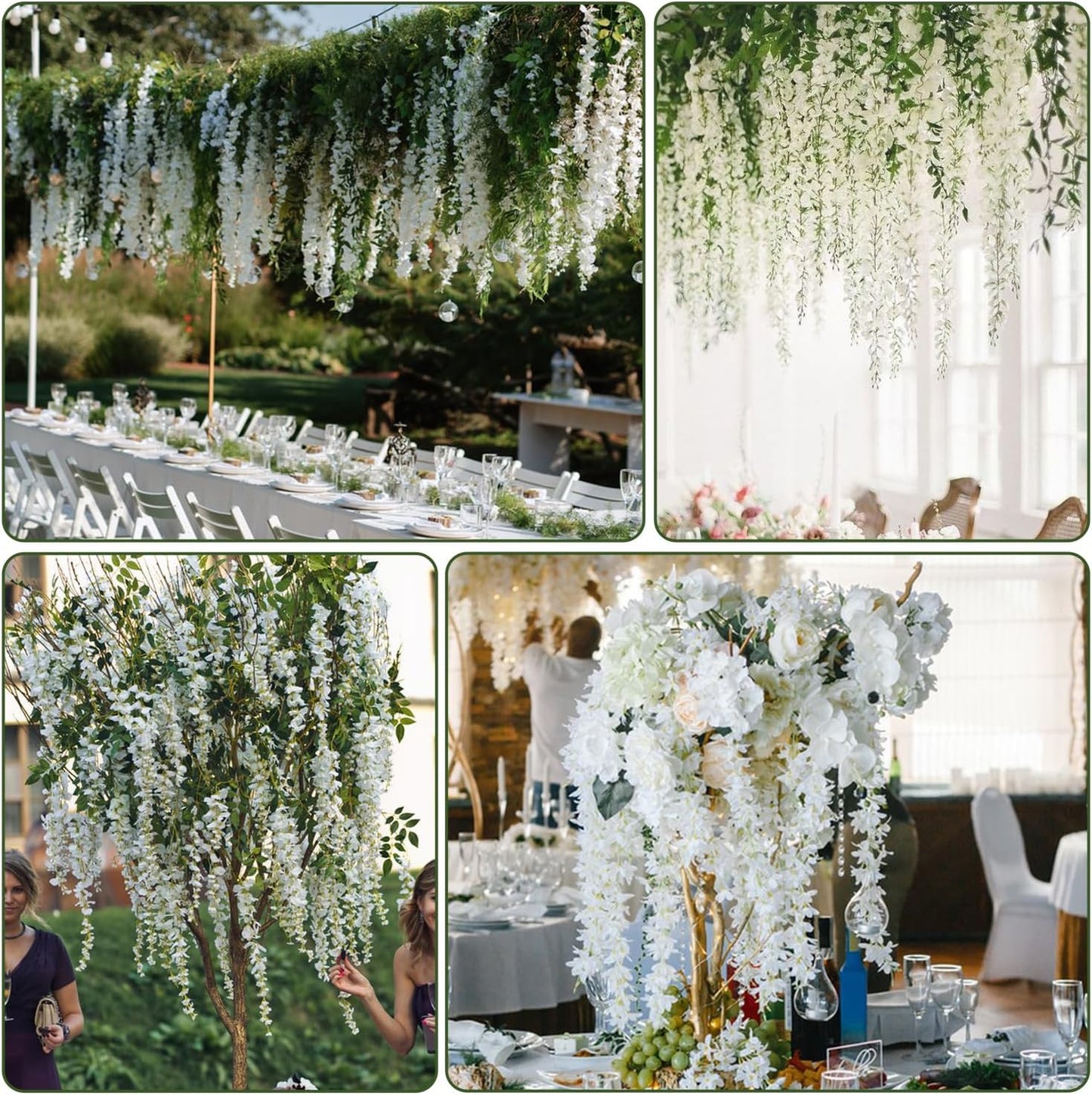 Wisteria Hanging Flowers,Fake Hanging Flowers, Wisteria artificiales Garland for Home Wedding Arch Floral Party Garden Ceremony Outdoor Decor,3.6 feet Long(50,White)