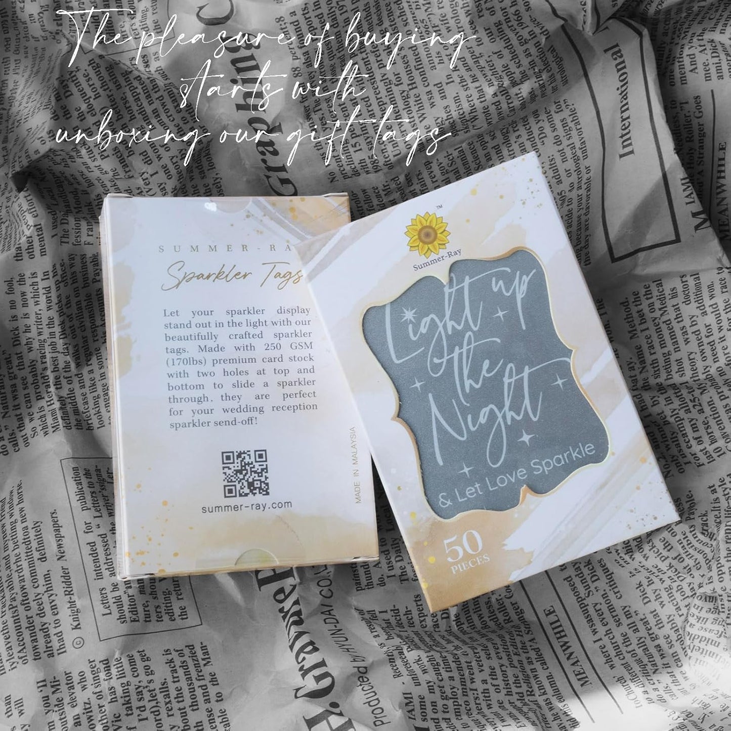 Summer-Ray 50pcs Light up The Night & Let Love Sparkle Wedding Sparkler Tags (Matt Black)