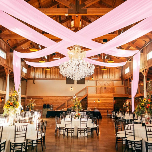 6 Panels Pink Ceiling Drapes for Wedding 5ftx30ft Ceiling Drapes Wedding Arch Draping Fabric Cheesecloth Sheer Curtain Romantic Ceiling Decorations for Weddings Party Banquet Ceremony Stage