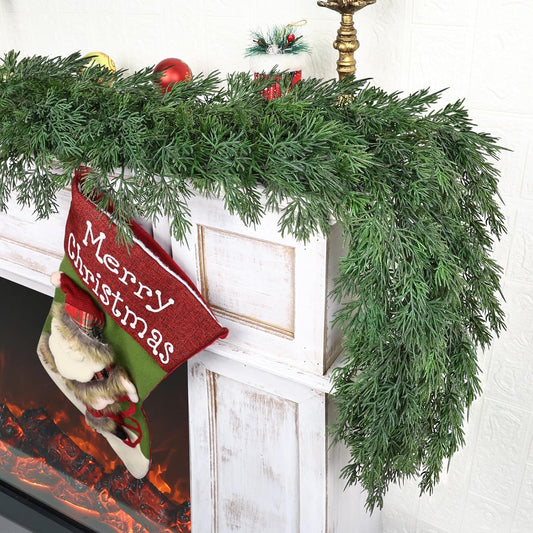 5ft Christmas Cedar Garland, Real Touch Pine Garland, Realistic Cypress Garlands Christmas Decorations for Mantel, Table, Stairs, Porch - Indoor Outdoor Xmas Holiday Decor
