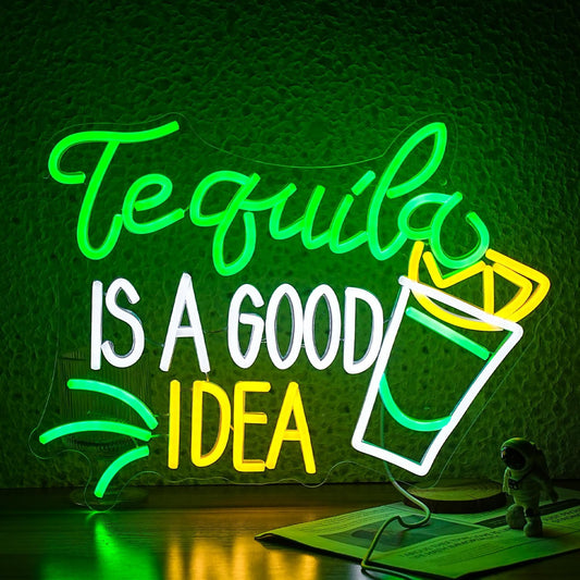 Tequila Is A good Idea Neon Sign LED Tequila Light Up Sign for Wall Decor Dimmable USB Tequila Neon Light Signs for Beer Bar Home Party Music Festival Man Cave Restaurant