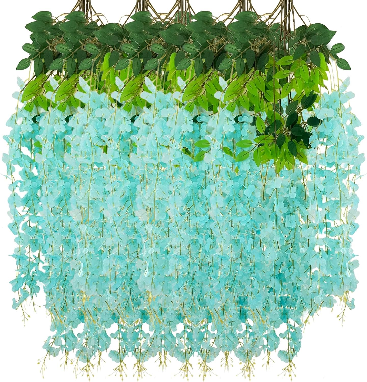 24 Pack Teal Wisteria Hanging Flowers Garland, 3.77 Feet Artificial Flower Vines, Fake Wisteria, Artificial Vines Hanging Garland for Backdrop Outdoor Yard Garden Decor